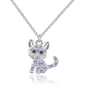 925 Sterling Silver Girls Amethyst Birthstone Necklace For Cat Lover Women Girls